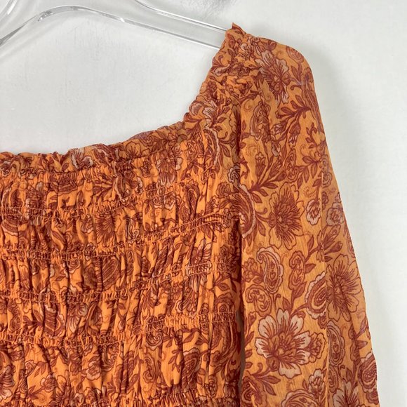 NWT Patrons of Peace Cropped Floral Smocked Ruffle Top Marigold Size Small S NEW - Picture 3 of 15